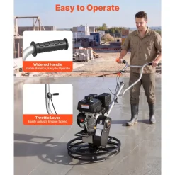 VEVOR Power Trowel, 24 inch Concrete Finishing Machine with Float Pan, 7HP Kohler Engine, 4 Blades, Adjustable Pitch, Gas-Powered Walk-Behind Cement Surface Finisher for Smooth Floors, Construction