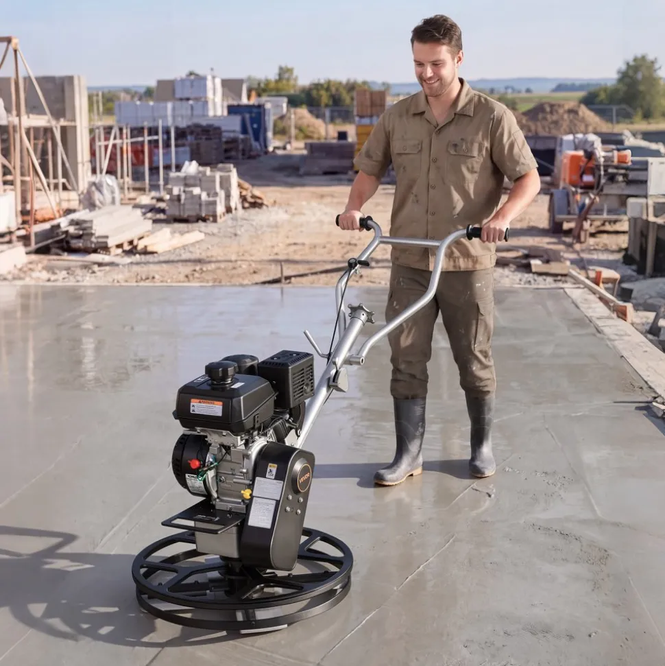 VEVOR Power Trowel, 24 inch Concrete Finishing Machine with Float Pan, 7HP Kohler Engine, 4 Blades, Adjustable Pitch, Gas-Powered Walk-Behind Cement Surface Finisher for Smooth Floors, Construction