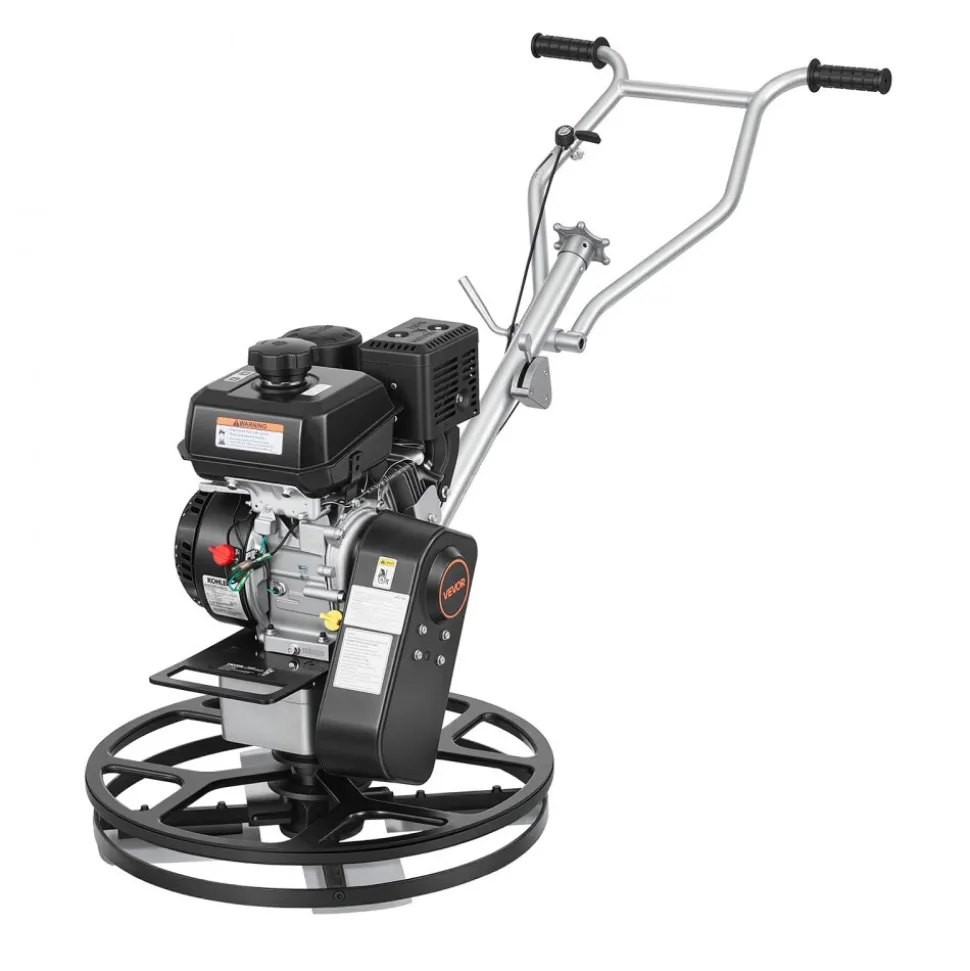 VEVOR Power Trowel, 24 inch Concrete Finishing Machine with Float Pan, 7HP Kohler Engine, 4 Blades, Adjustable Pitch, Gas-Powered Walk-Behind Cement Surface Finisher for Smooth Floors, Construction