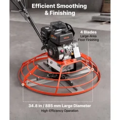 VEVOR Power Trowel, 34.8 inch Trowel Diameter Concrete Finishing Machine, 5.5HP Engine, 4 Blades, Adjustable Pitch, Gas-Powered Walk-Behind Cement Surface Finisher for Smooth Floors, Construction