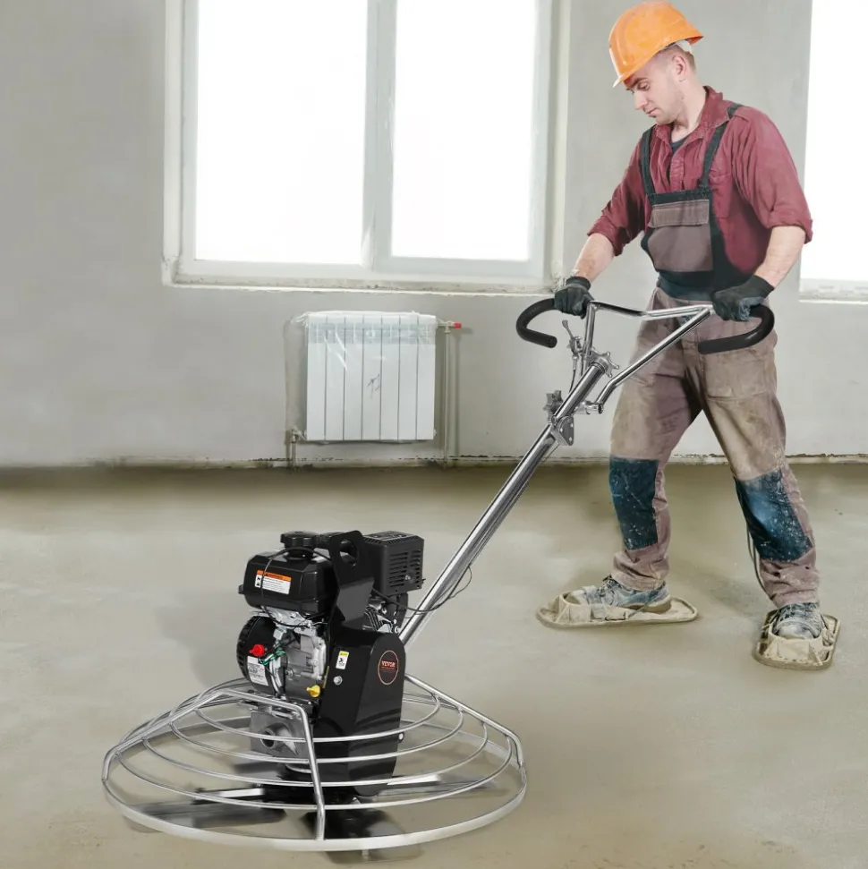 VEVOR Power Trowel, 38” Walk-Behind Cement Trowel with Float Pan, 6HP Gas-Powered Smooth Concrete Surface Finisher, Heavy Duty Commercial Screed Concrete Cement with Finishing Blade, Orange