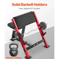 VEVOR Preacher Curl Bench, Strength Training Benches, Max load 660 LBS Home Gym Fitness Equipment, Seated Arm Isolated Barbell Dumbbell Bicep Station, Adjustable Weight Bench with Bar Holders