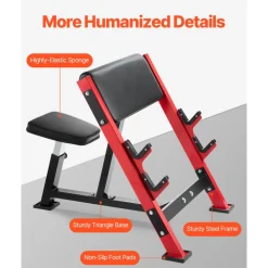 VEVOR Preacher Curl Bench, Strength Training Benches, Max load 660 LBS Home Gym Fitness Equipment, Seated Arm Isolated Barbell Dumbbell Bicep Station, Adjustable Weight Bench with Bar Holders
