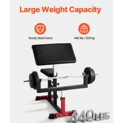 VEVOR Preacher Curl Bench, Strength Training Biceps Machine, Max load 440 LBS Home Gym Equipment, Seated Arm Isolated Barbell Dumbbell Bicep Station, Adjustable Weight Benches for Home Gym