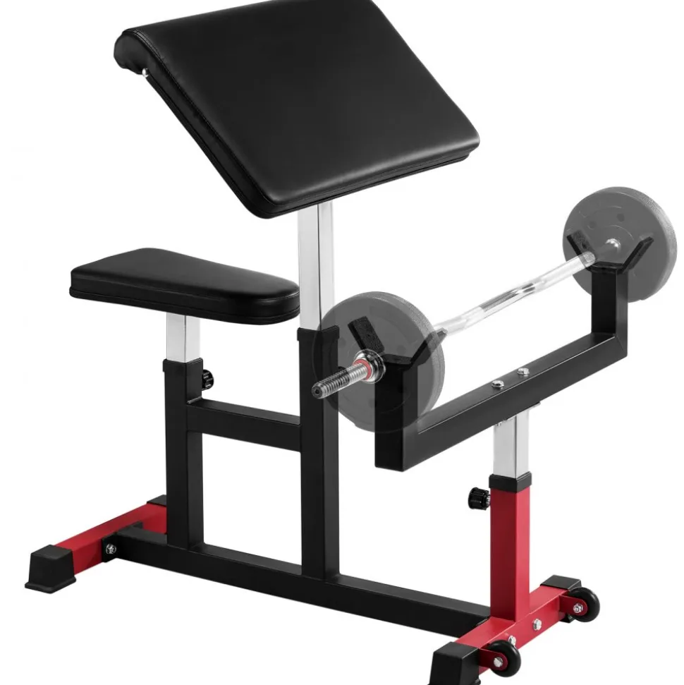VEVOR Preacher Curl Bench, Strength Training Biceps Machine, Max load 440 LBS Home Gym Equipment, Seated Arm Isolated Barbell Dumbbell Bicep Station, Adjustable Weight Benches for Home Gym