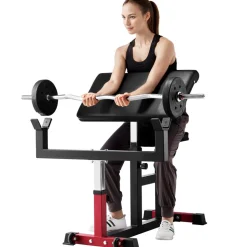 VEVOR Preacher Curl Bench, Strength Training Biceps Machine, Max load 440 LBS Home Gym Equipment, Seated Arm Isolated Barbell Dumbbell Bicep Station, Adjustable Weight Benches for Home Gym
