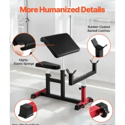 VEVOR Preacher Curl Bench, Strength Training Biceps Machine, Max load 440 LBS Home Gym Equipment, Seated Arm Isolated Barbell Dumbbell Bicep Station, Adjustable Weight Benches for Home Gym