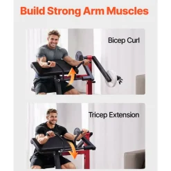 VEVOR Preacher Curl Machine, 2 in 1 Bicep Curl Machine and Triceps Extension Machine, Seated Arm Isolated Bicep Station, Strength Training Workout Weight Bench, Exercise Equipment for Home Gym