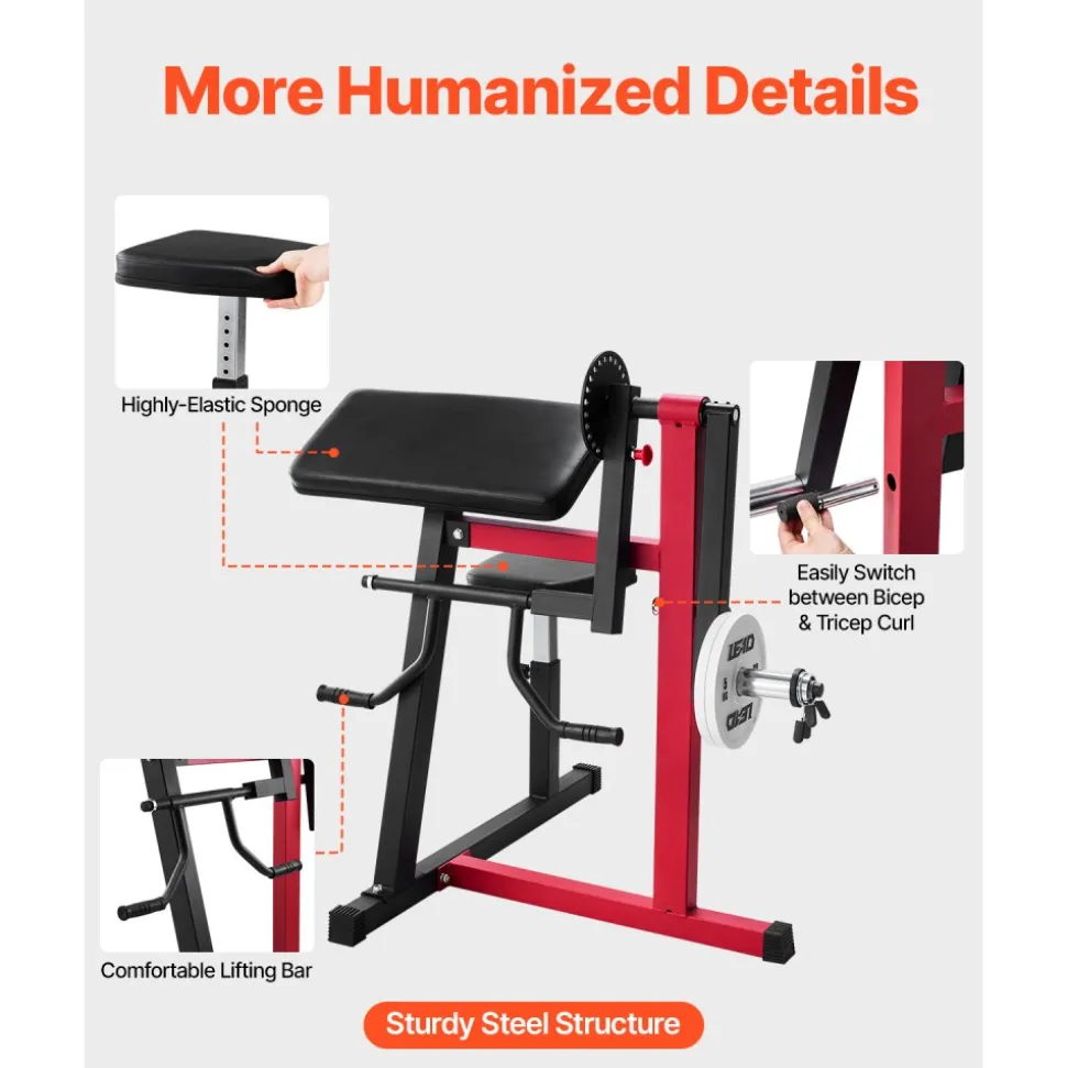 VEVOR Preacher Curl Machine, 2 in 1 Bicep Curl Machine and Triceps Extension Machine, Seated Arm Isolated Bicep Station, Strength Training Workout Weight Bench, Exercise Equipment for Home Gym