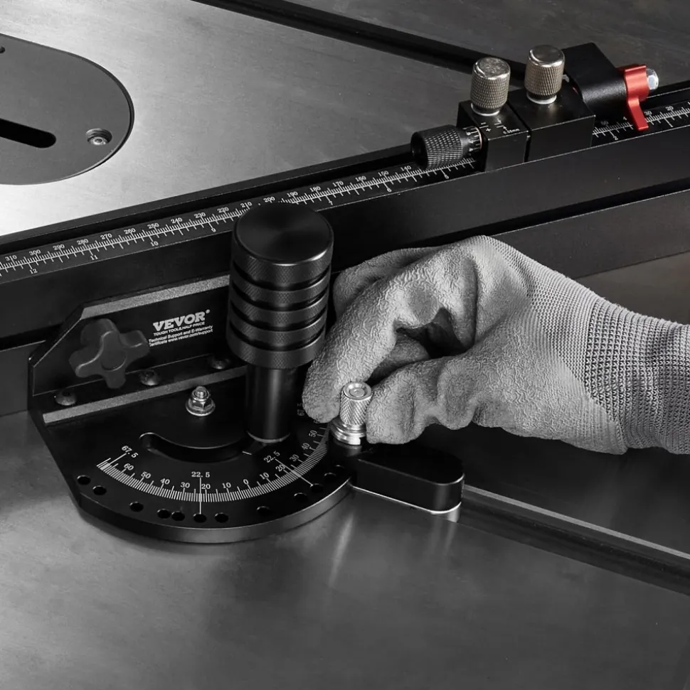 VEVOR Precision Miter Gauge, Standard Slot 3/4'' x 3/8'', Aluminum Alloy Table Saw Miter Gauge with 24 in Grating 15 Angle Stops Adjustable Spring Loaded Plunger and Removable Disc, for Woodworking