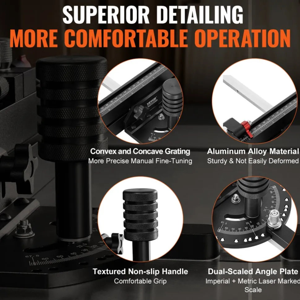 VEVOR Precision Miter Gauge, Standard Slot 3/4'' x 3/8'', Aluminum Alloy Table Saw Miter Gauge with 18 in Grating 15 Angle Stops Adjustable Spring Loaded Plunger and Removable Disc, for Woodworking