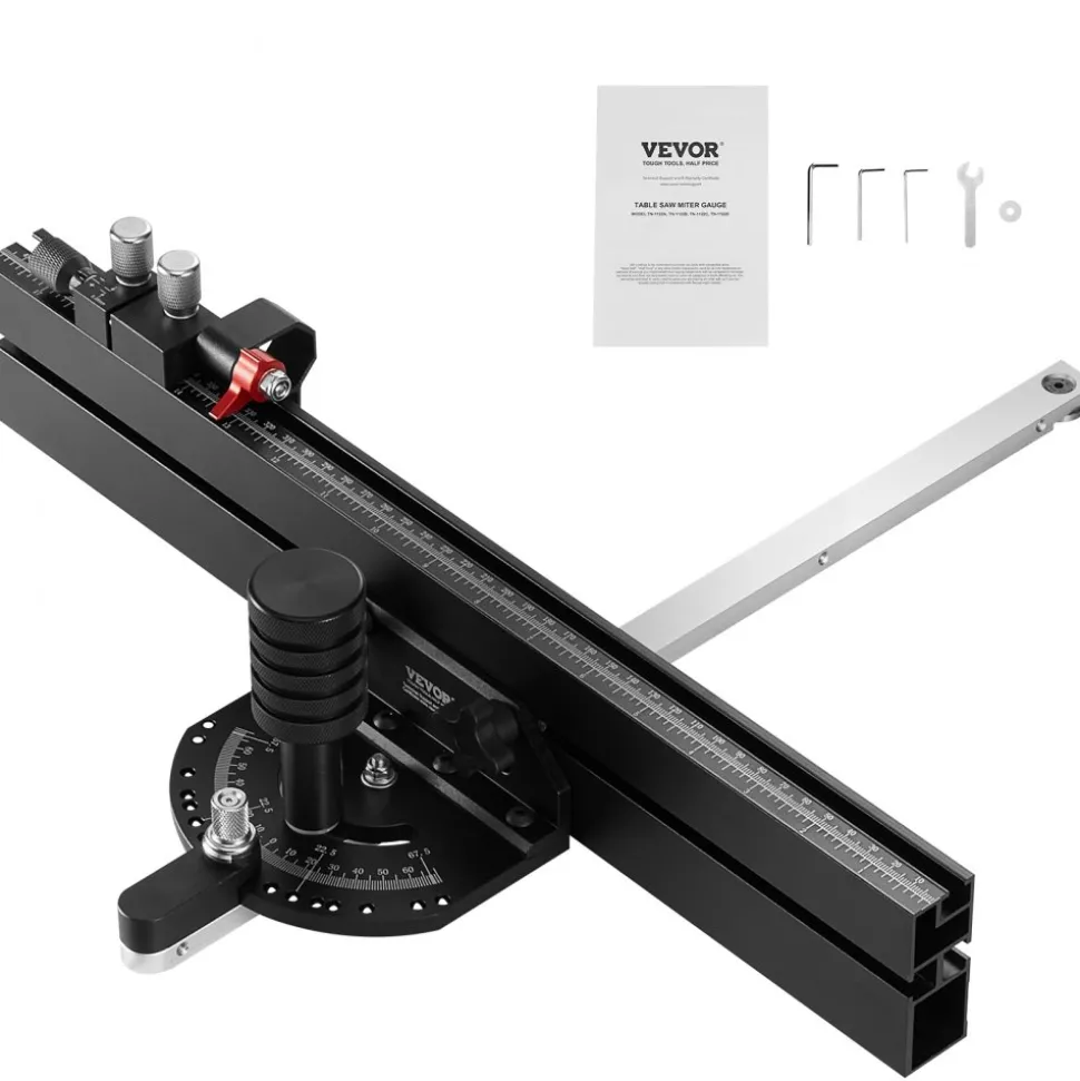 VEVOR Precision Miter Gauge, Standard Slot 3/4'' x 3/8'', Aluminum Alloy Table Saw Miter Gauge with 18 in Grating 15 Angle Stops Adjustable Spring Loaded Plunger and Removable Disc, for Woodworking