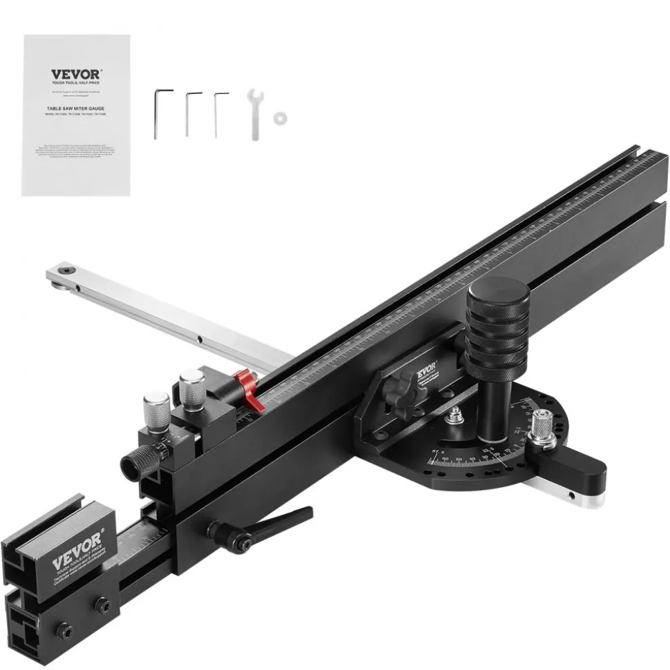 VEVOR Precision Miter Gauge, Standard Slot 3/4'' x 3/8'', Aluminum Alloy Table Saw Miter Gauge with 19-35 in Grating 15 Angle Stops Adjustable Spring Loaded Plunger and Removable Disc, for Woodworking