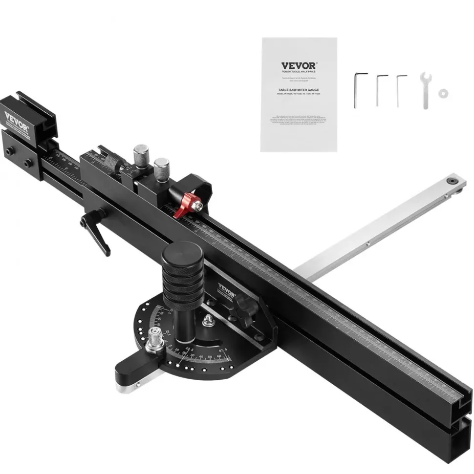 VEVOR Precision Miter Gauge, Standard Slot 3/4'' x 3/8'', Aluminum Alloy Table Saw Miter Gauge with 19-35 in Grating 15 Angle Stops Adjustable Spring Loaded Plunger and Removable Disc, for Woodworking