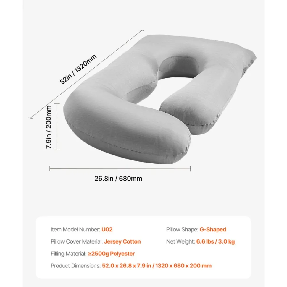 VEVOR Pregnancy Pillow, G-Shaped Maternity Pillow for Sleeping, Full-Body Support Pillow with Removable & Washable Cover, Soft and Breathable Pregnancy Body Pillows for Back, Belly, Hips, Legs Relief