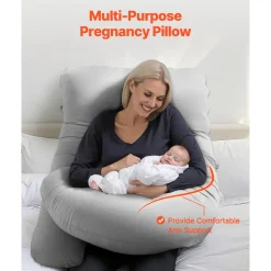 VEVOR Pregnancy Pillow, G-Shaped Maternity Pillow for Sleeping, Full-Body Support Pillow with Removable & Washable Cover, Soft and Breathable Pregnancy Body Pillows for Back, Belly, Hips, Legs Relief