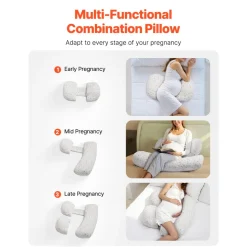 VEVOR Pregnancy Pillows for Sleeping, Adjustable Maternity Pillow for Pregnant Women, Soft Pregnancy Body Pillow with Removable & Washable Cover for Back Belly Hip Support, Lightweight and Portable