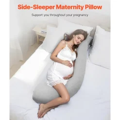 VEVOR Pregnancy Pillows for Side Sleeping, L-Shaped Maternity Pillow for Pregnant Women, Soft & Breathable Pregnancy Body Pillow with Washable Jersey Cover for Head Neck Belly Leg Support, Light Gray