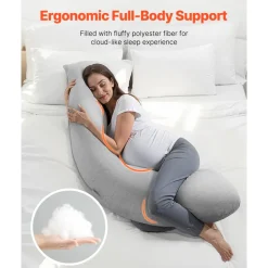 VEVOR Pregnancy Pillows for Side Sleeping, L-Shaped Maternity Pillow for Pregnant Women, Soft & Breathable Pregnancy Body Pillow with Washable Jersey Cover for Head Neck Belly Leg Support, Light Gray
