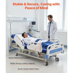 VEVOR Premium 5 Function Full Electric Hospital Bed, ICU Electric Medical Bed with Trendelenburg & Reverse Trendelenburg, 5