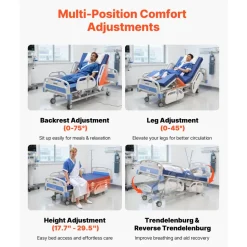 VEVOR Premium 5 Function Full Electric Hospital Bed, ICU Electric Medical Bed with Trendelenburg & Reverse Trendelenburg, 5