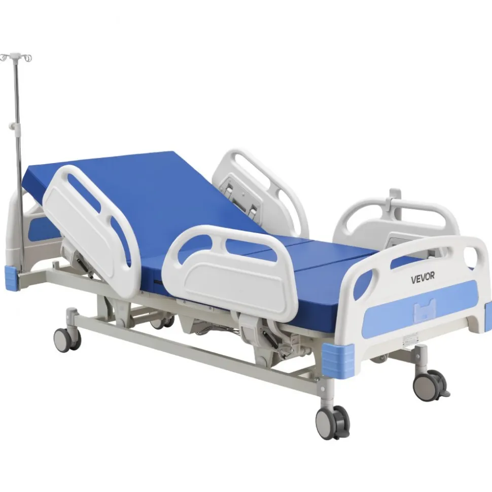 VEVOR Premium 5 Function Full Electric Hospital Bed, ICU Electric Medical Bed with Trendelenburg & Reverse Trendelenburg, 5" Locking Casters & High-Density Mattress for Home Hospital, 550LBS Loading