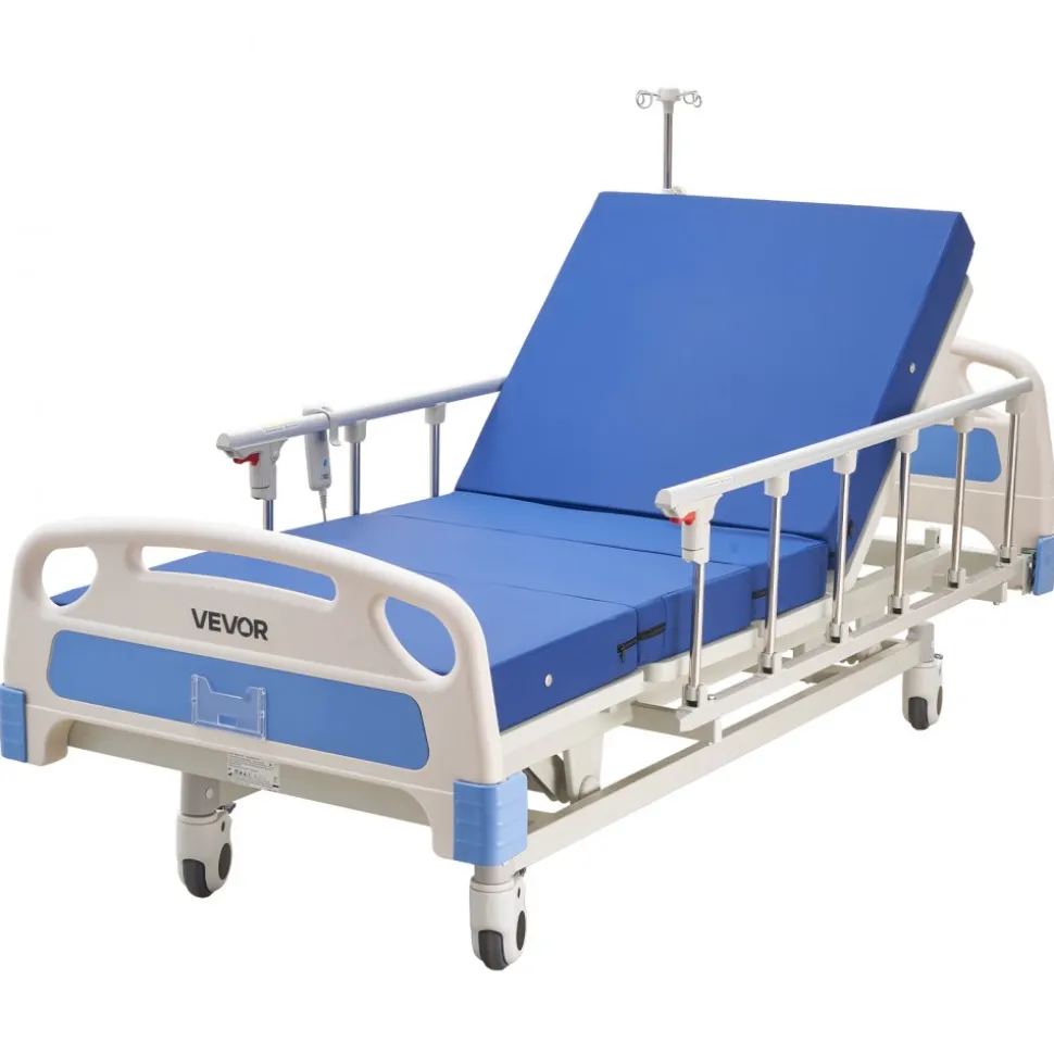 VEVOR Premium 3 Function Full Electric Hospital Bed, ICU Electric Medical Bed with Backrest, Legrest & Height Adjustment, 5" Locking Casters, High-Density Mattress for Home Hospital, 550LBS Loading