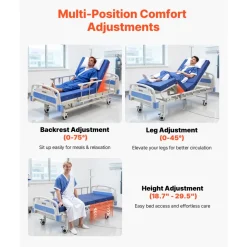 VEVOR Premium 3 Function Full Electric Hospital Bed, ICU Electric Medical Bed with Backrest, Legrest & Height Adjustment, 5