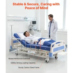 VEVOR Premium 3 Function Full Electric Hospital Bed, ICU Electric Medical Bed with Backrest, Legrest & Height Adjustment, 5