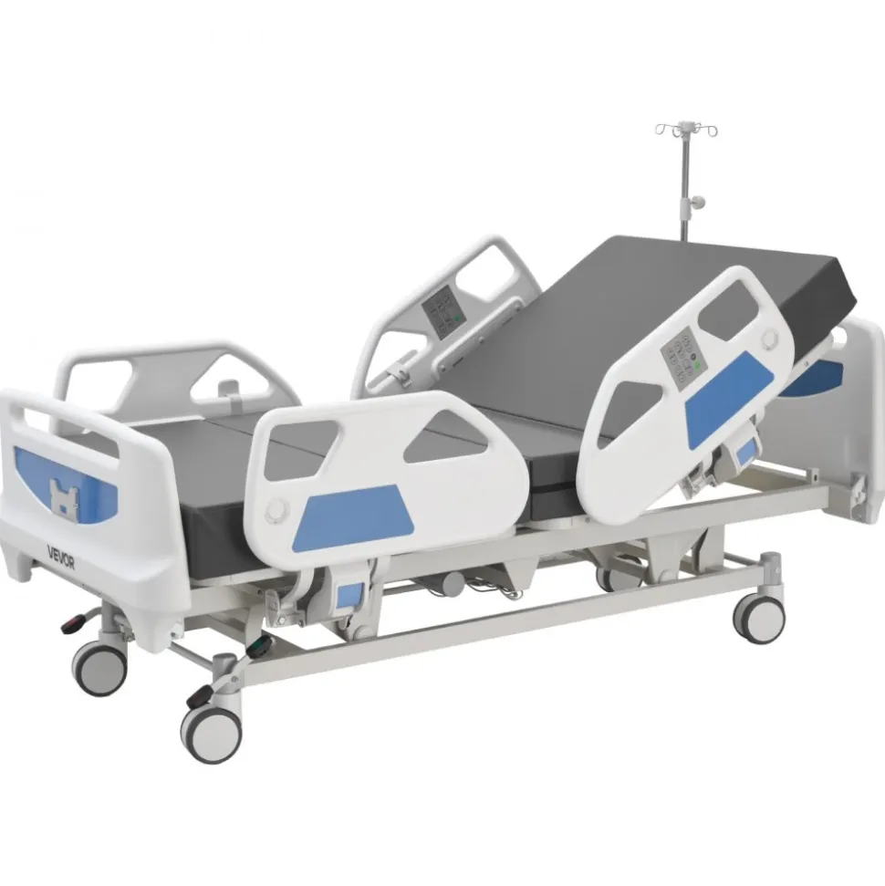 VEVOR Premium 5 Function Full Electric Hospital Bed, ICU Medical Bed with Cardiac Chair, CPR, Trendelenburg & Reverse Trendelenburg, Central Locking System with 5" Casters for Home Hospital, 550LBS