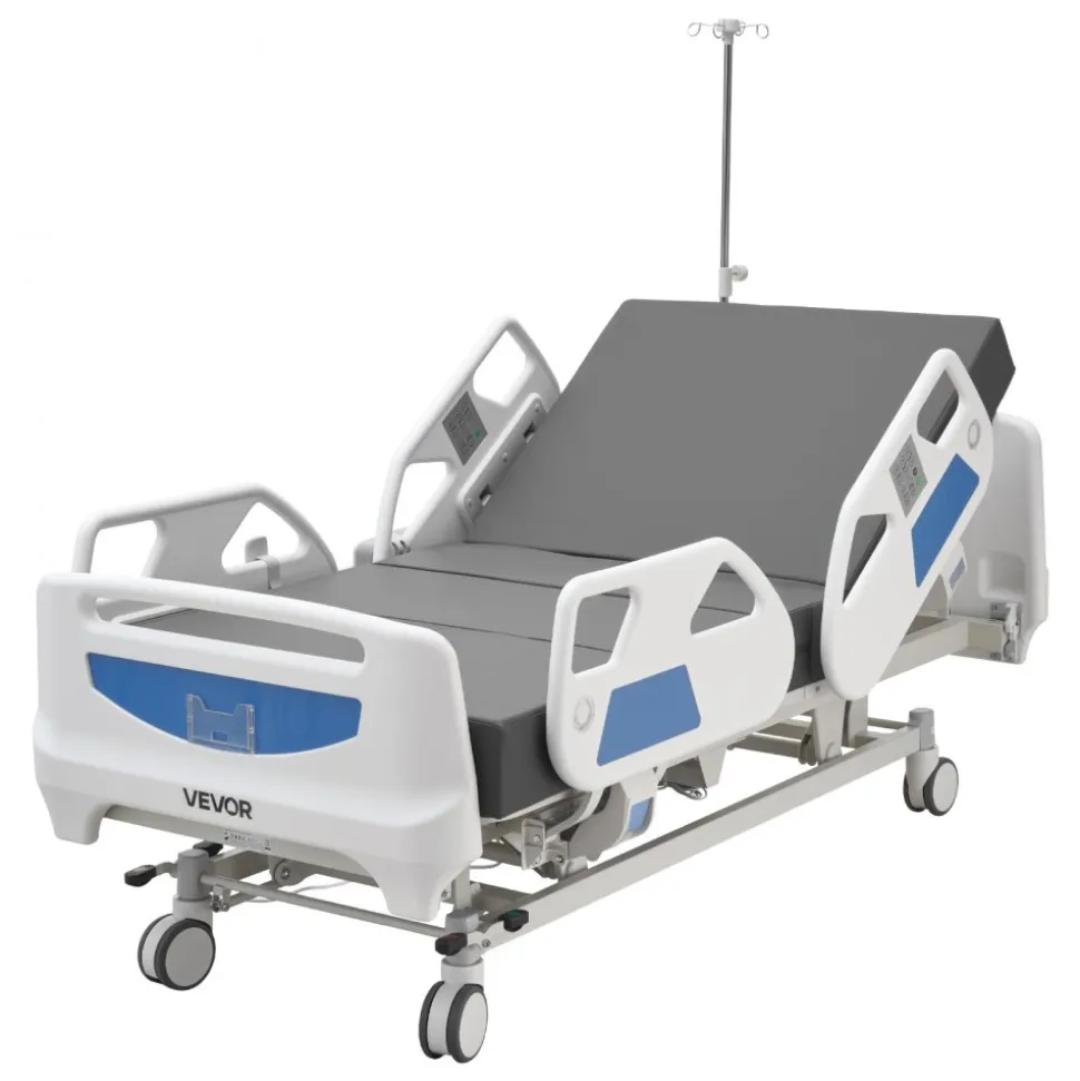 VEVOR Premium 5 Function Full Electric Hospital Bed, ICU Medical Bed with Cardiac Chair, CPR, Trendelenburg & Reverse Trendelenburg, Central Locking System with 5" Casters for Home Hospital, 550LBS