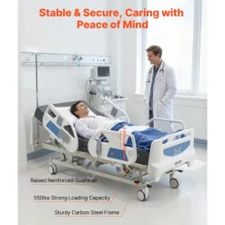 VEVOR Premium 5 Function Full Electric Hospital Bed, ICU Medical Bed with Cardiac Chair, CPR, Trendelenburg & Reverse Trendelenburg, Central Locking System with 5