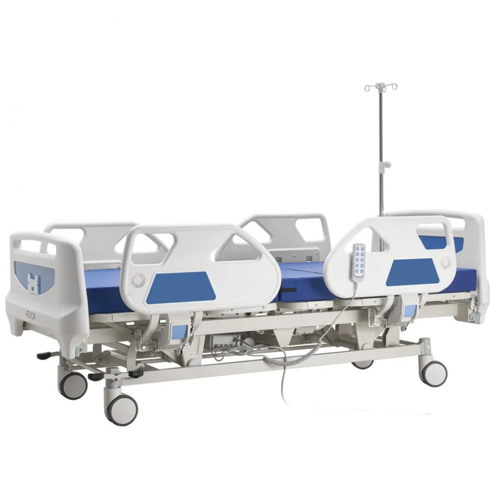 VEVOR Premium 5 Function Full Electric Hospital Bed, ICU Electric Medical Bed with Trendelenburg & Reverse Trendelenburg and Central Locking System with 5" Casters for Home Hospital, 550LBS Loading