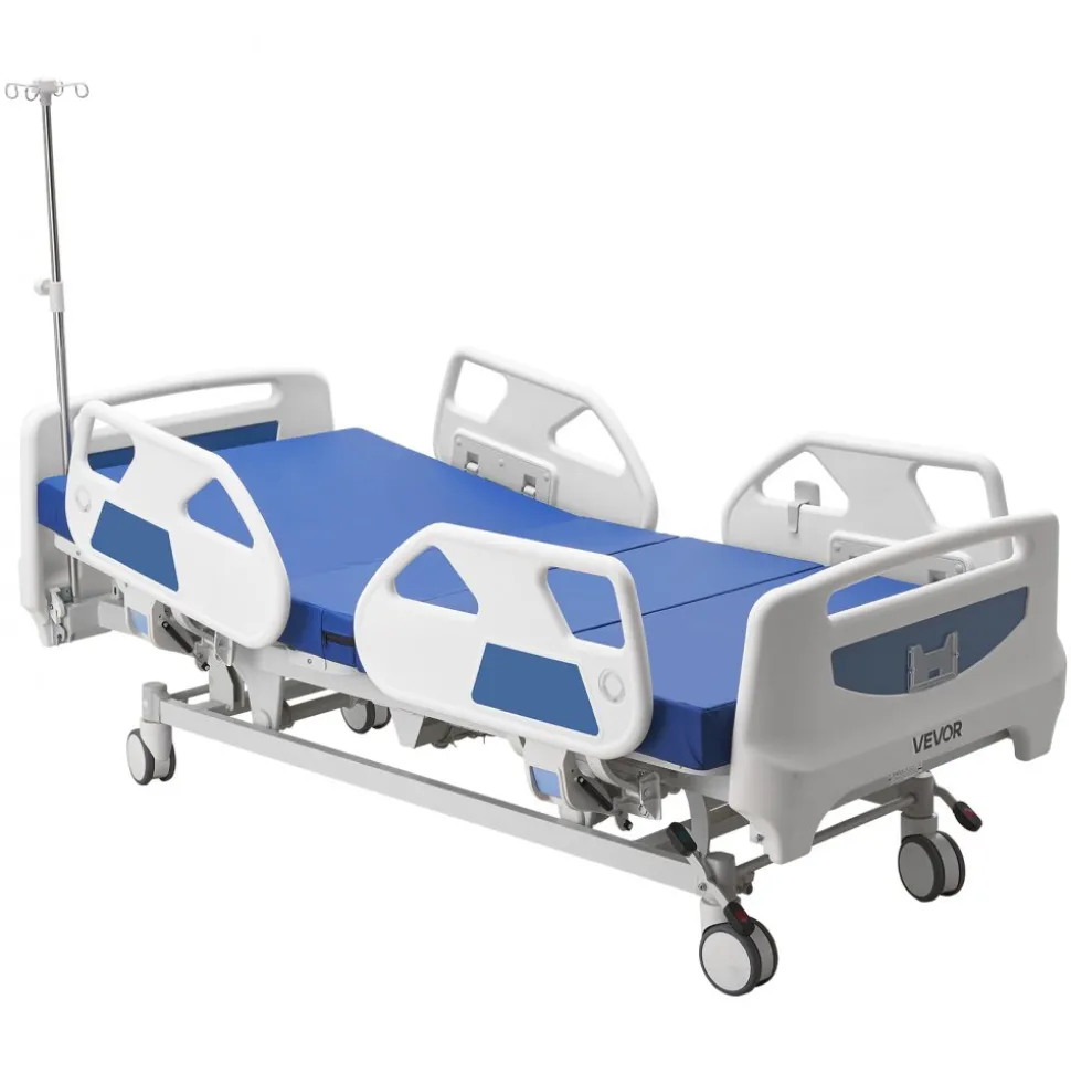 VEVOR Premium 5 Function Full Electric Hospital Bed, ICU Electric Medical Bed with Trendelenburg & Reverse Trendelenburg and Central Locking System with 5" Casters for Home Hospital, 550LBS Loading