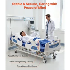 VEVOR Premium 5 Function Full Electric Hospital Bed, ICU Electric Medical Bed with Trendelenburg & Reverse Trendelenburg and Central Locking System with 5