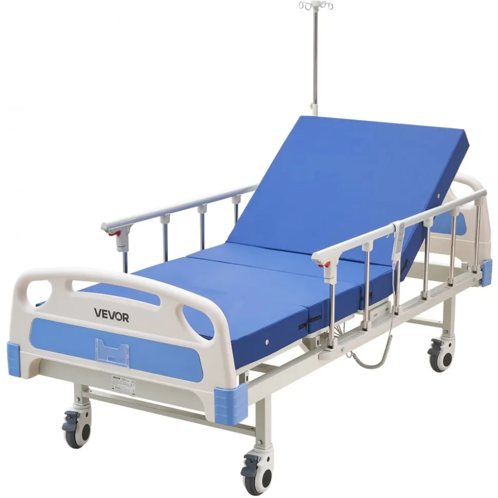 VEVOR Premium 2 Function Full Electric Hospital Bed, ICU Electric Medical Bed with Backrest & Legrest Adjustment, 5" Locking Casters, High-Density Foam Mattress for Home Hospital, 550LBS Loading
