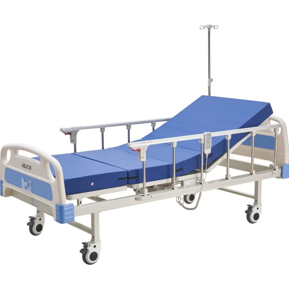 VEVOR Premium 2 Function Full Electric Hospital Bed, ICU Electric Medical Bed with Backrest & Legrest Adjustment, 5" Locking Casters, High-Density Foam Mattress for Home Hospital, 550LBS Loading