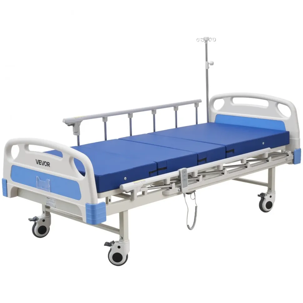 VEVOR Premium 2 Function Full Electric Hospital Bed, ICU Electric Medical Bed with Backrest & Legrest Adjustment, 5" Locking Casters, High-Density Foam Mattress for Home Hospital, 550LBS Loading