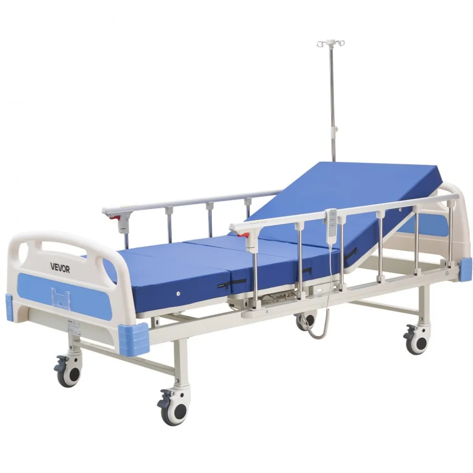 VEVOR Premium 2 Function Full Electric Hospital Bed, ICU Electric Medical Bed with Backrest & Legrest Adjustment, 5" Locking Casters, High-Density Foam Mattress for Home Hospital, 550LBS Loading