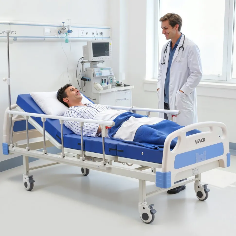 VEVOR Premium 2 Function Full Electric Hospital Bed, ICU Electric Medical Bed with Backrest & Legrest Adjustment, 5" Locking Casters, High-Density Foam Mattress for Home Hospital, 550LBS Loading