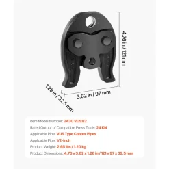 VEVOR 1/2" Press Jaw for 24KN Compact Series Press Tools, 52 HRC Hardened Steel Pressing Jaw - Compatible with ProPress Copper Pipes Connections