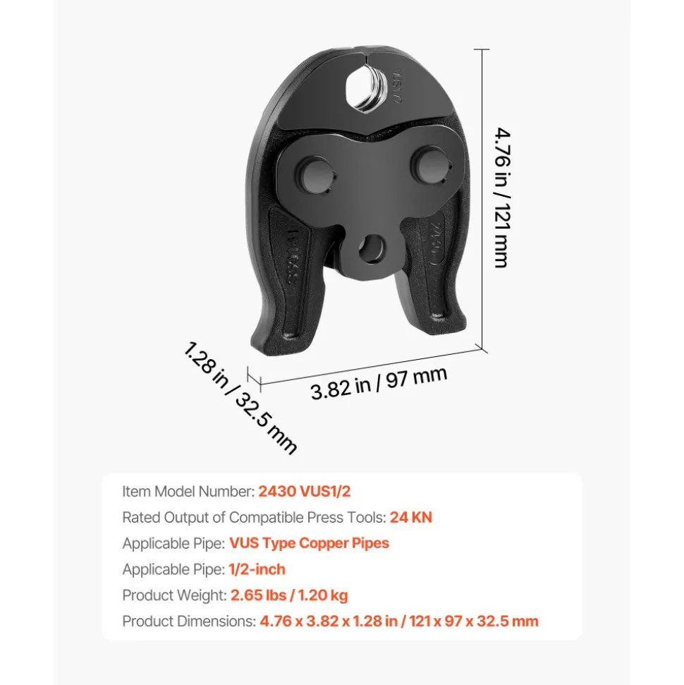 VEVOR 1/2" Press Jaw for 24KN Compact Series Press Tools, 52 HRC Hardened Steel Pressing Jaw - Compatible with ProPress Copper Pipes Connections