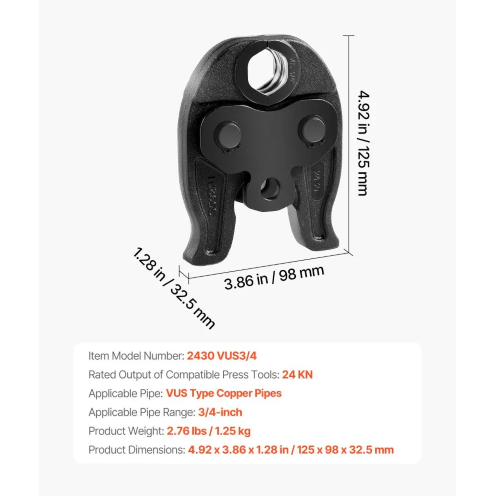 VEVOR 3/4" Press Jaw for 24KN Compact Series Press Tools, 52 HRC Hardened Steel Pressing Jaw - Compatible with ProPress Copper Pipes Connections