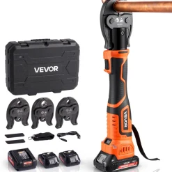 VEVOR Press Tool Kit, 18V Electric Pipe Crimping Tool for 1/2", 3/4", 1" Copper Tubes, 24KN Press Tool Compatible with ProPress - with 3 VUS Jaws, 2pcs 2AH Batteries, Fast Charger & Carrying Case