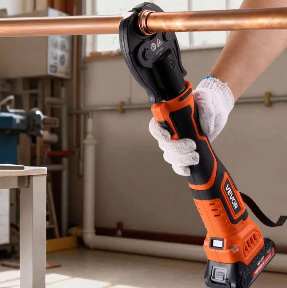 VEVOR Press Tool Kit, 18V Electric Pipe Crimping Tool for 1/2", 3/4", 1" Copper Tubes, 24KN Press Tool Compatible with ProPress - with 3 VUS Jaws, 2pcs 2AH Batteries, Fast Charger & Carrying Case