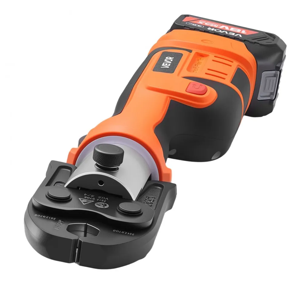 VEVOR Press Tool, 18V Electric Crimping Tool for 1/2", 3/4", 1", 1-1/4", 1-1/2", 2" Copper Pipes, 32KN Press Tool Compatible with ProPress - with 6 VUS Jaws, 2PCS 4AH Batteries, Charger & Toolbox