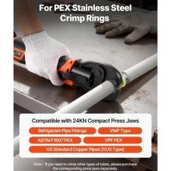 VEVOR Press Tool, 18V Electric Pipe Crimping Tool for 1/2" 3/4" 1" PEX Pipe Stainless Steel Rings, 24KN PEX Press Tool Compatible with PureFlow - with 3 VPF Jaws, 2pcs 2AH Batteries, Charger & Toolbox