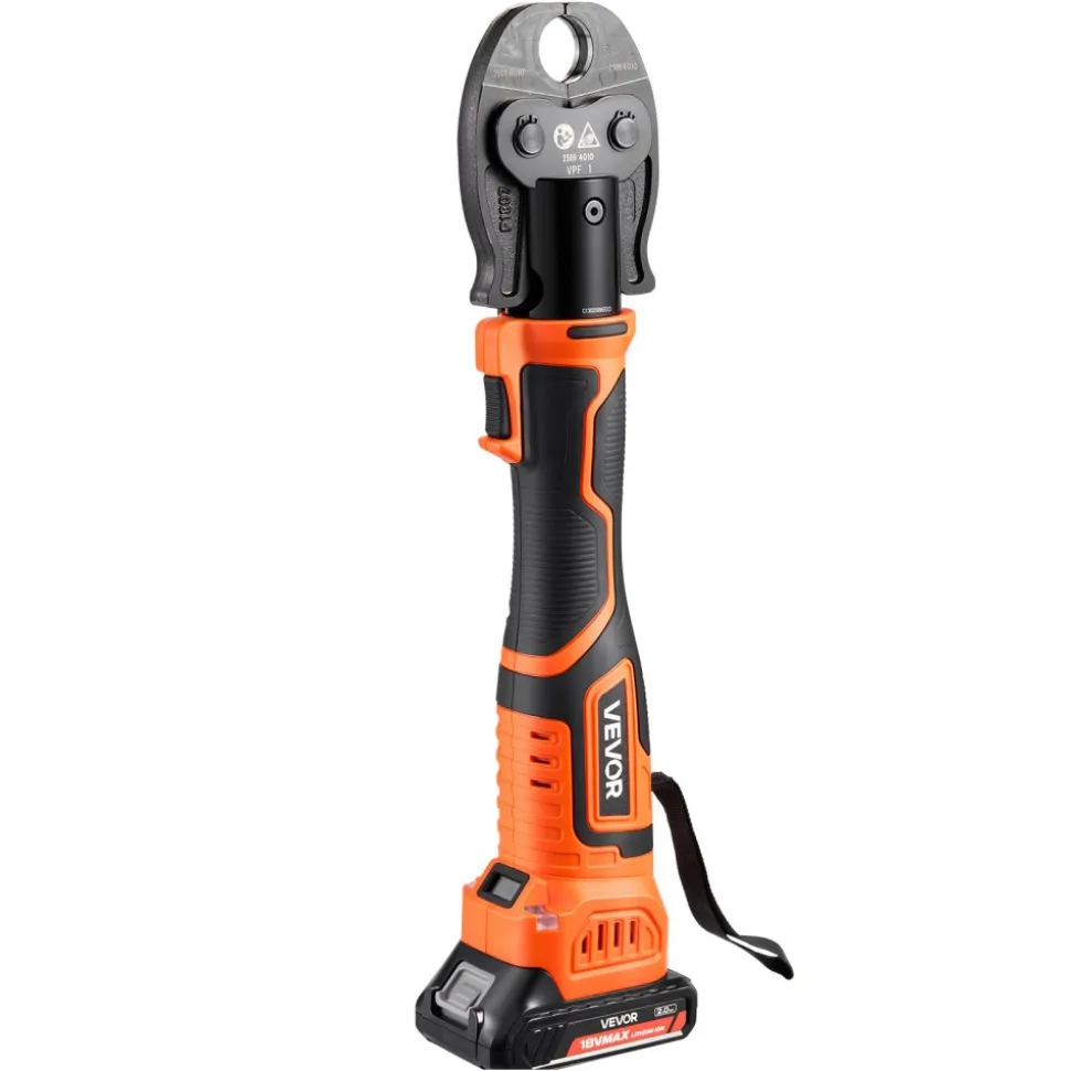 VEVOR Press Tool, 18V Electric Pipe Crimping Tool for 1/2" 3/4" 1" PEX Pipe Stainless Steel Rings, 24KN PEX Press Tool Compatible with PureFlow - with 3 VPF Jaws, 2pcs 2AH Batteries, Charger & Toolbox