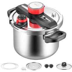 VEVOR Pressure Cooker, 6.3Qt Pressure Cooker Stainless Steel, Pressures Canner with Steaming Rack, Tempered Glass Lid, Three Pressures Settings for Meat, Beans, Rice, Soup, Sauces, Cook up to 100 kPa