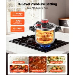 VEVOR Pressure Cooker, 8Qt Pressure Cooker Stainless Steel, Pressures Canner with Steaming Rack, Tempered Glass Lid, Three Pressures Settings for Meat, Beans, Rice, Soup, Sauces, Cook up to 100 kPa